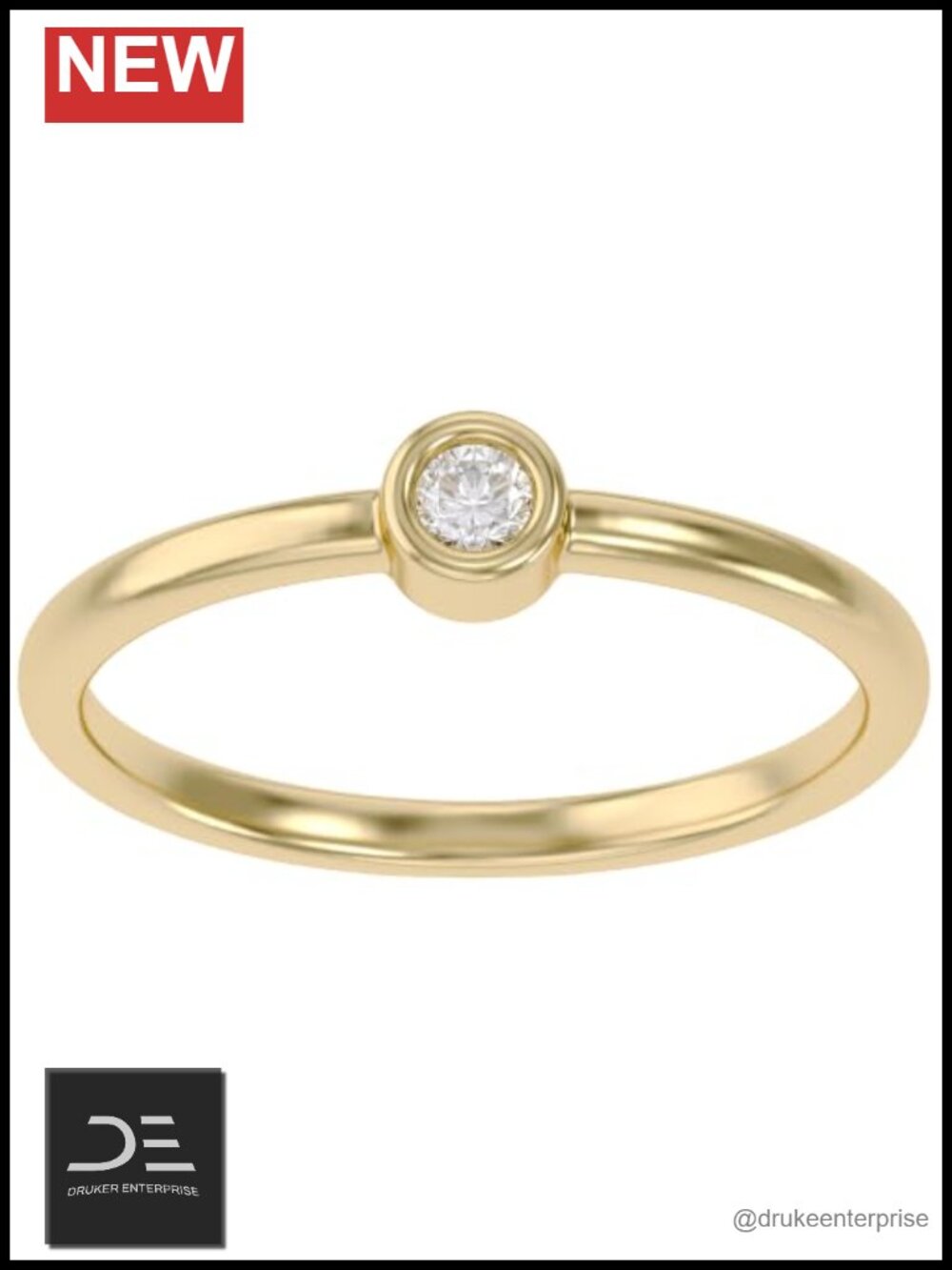Bezel Set Solitaire Stackable Engagement Ring 0.07 CT Lab Grown Diamond 14k